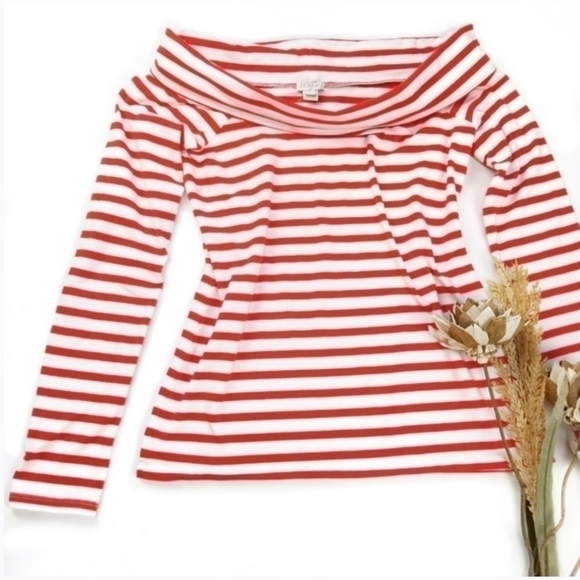 J Crew Red Stripe Cowl Off Shoulder Top S - Picture 4 of 8